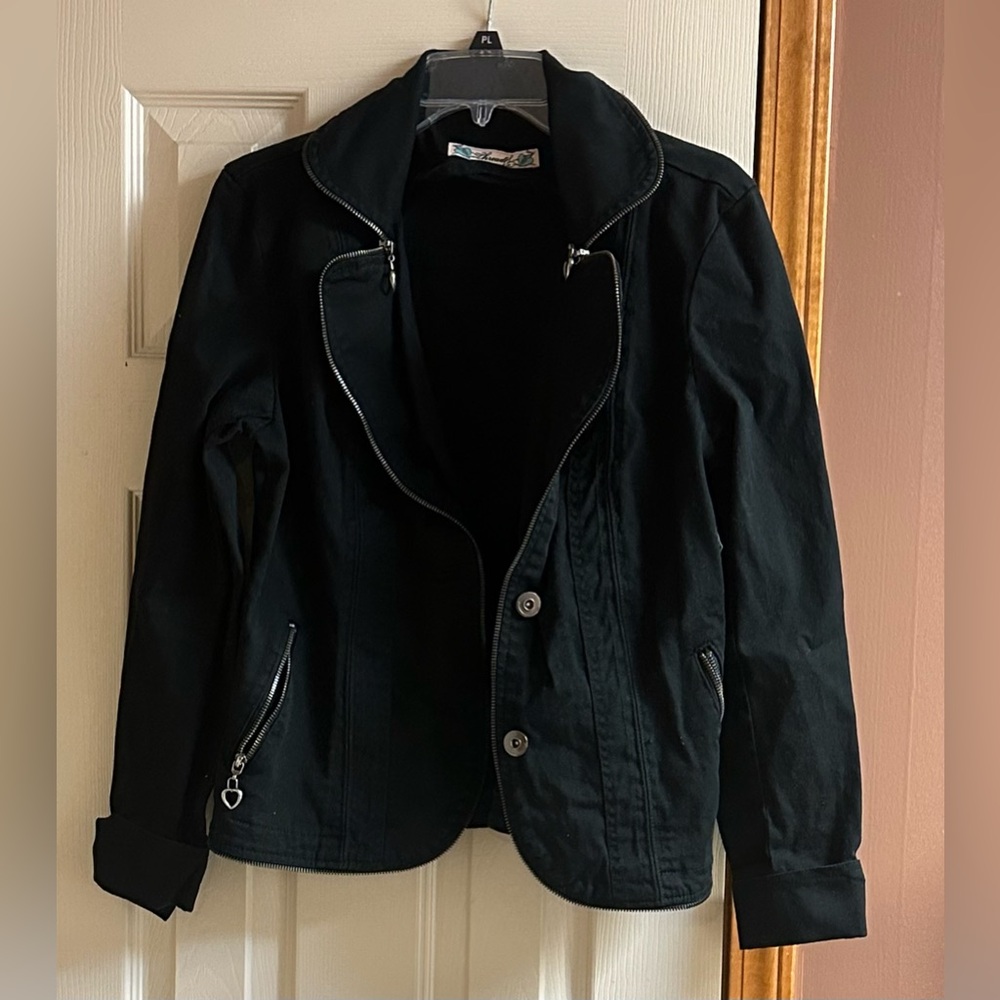 Needle & Thread Dark Jean Jacket with Zipper Details